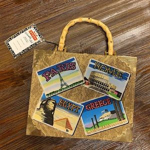Bueno Wearable Art - Cigar Box Postcard Purse - Paris/Rome/Egypt/Greece (NWT)